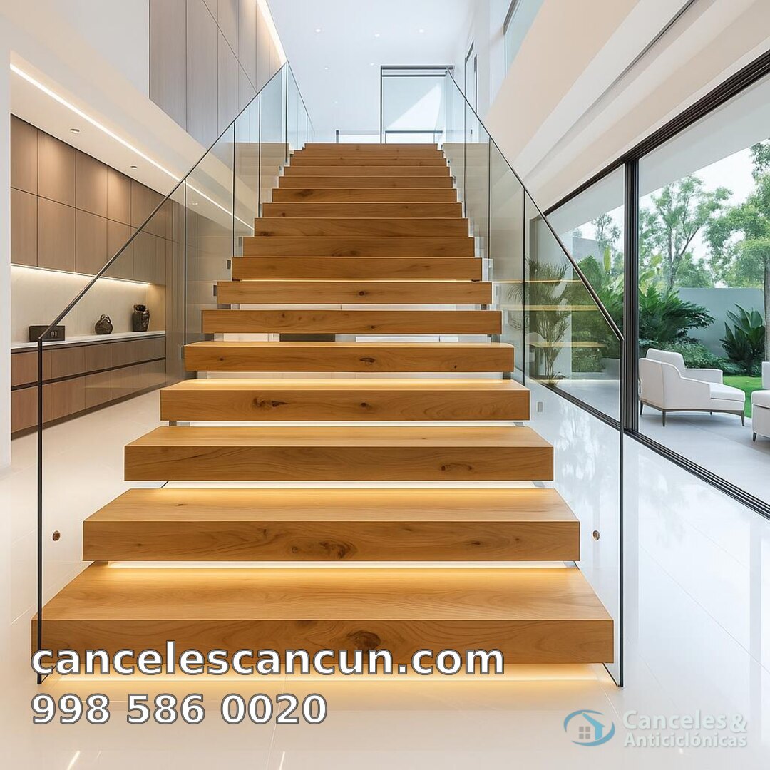 barandal de cristal para escalera en Cancún: barandal escalera