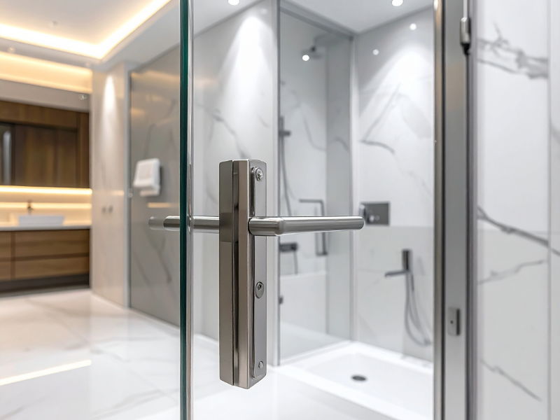 Cancel de cristal templado para baño moderno en Cancún
